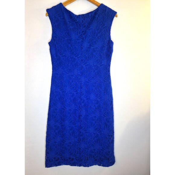 LAUREN RALPH LAUREN Blue Lace Sheath Dress Sz 12 Cocktail Knee Length Formal - Picture 3 of 9
